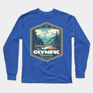 Olympic National Park Vintage WPA Style Outdoor Badge Long Sleeve T-Shirt